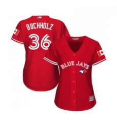 Womens Toronto Blue Jays 36 Clay Buchholz Replica Scarlet Alternate Baseball Jersey 