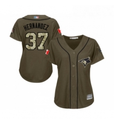 Womens Toronto Blue Jays 37 Teoscar Hernandez Authentic Green Salute to Service Baseball Jersey 