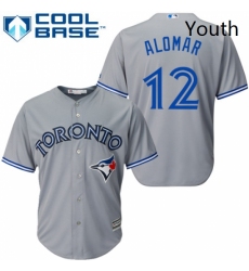 Youth Majestic Toronto Blue Jays 12 Roberto Alomar Replica Grey Road MLB Jersey