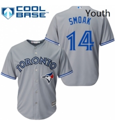 Youth Majestic Toronto Blue Jays 14 Justin Smoak Replica Grey Road MLB Jersey
