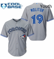 Youth Majestic Toronto Blue Jays 19 Paul Molitor Authentic Grey Road MLB Jersey