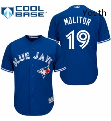 Youth Majestic Toronto Blue Jays 19 Paul Molitor Replica Blue Alternate MLB Jersey