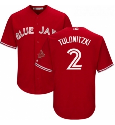 Youth Majestic Toronto Blue Jays 2 Troy Tulowitzki Authentic Scarlet Alternate MLB Jersey