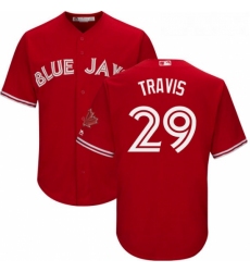Youth Majestic Toronto Blue Jays 29 Devon Travis Authentic Scarlet Alternate MLB Jersey