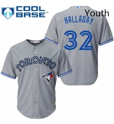 Youth Majestic Toronto Blue Jays 32 Roy Halladay Replica Grey Road MLB Jersey