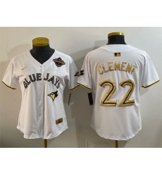Youth Toronto Blue Jays 22 Ernie Clement White Gold 2025 American League Champions Limited Stitched Baseball Jersey
