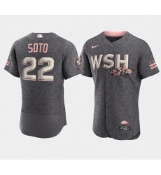 Men Washington Nationals 22 Juan Soto 2022 Grey City Connect Cherry Blossom Flex Base Stitched MLB jersey