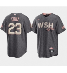 Men Washington Nationals 23 Nelson Cruz 2022 Grey City Connect Cherry Blossom Cool Base Stitched jersey