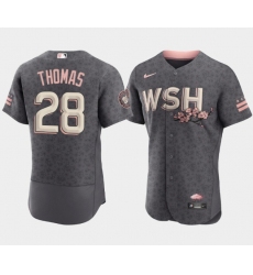 Men Washington Nationals 28 Lane Thomas 2022 Grey City Connect Cherry Blossom Flex Base Stitched MLB jersey