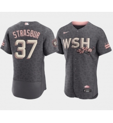 Men Washington Nationals 37 Stephen Strasburg 2022 Grey City Connect Cherry Blossom Flex Base Stitched MLB jersey