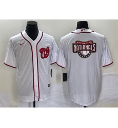 Men Washington Nationals White Big Logo In Back Stitched Baseball Jersey