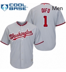 Mens Majestic Washington Nationals 1 Wilmer Difo Replica Grey Road Cool Base MLB Jersey 