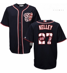 Mens Majestic Washington Nationals 27 Shawn Kelley Authentic Navy Blue Team Logo Fashion Cool Base MLB Jersey