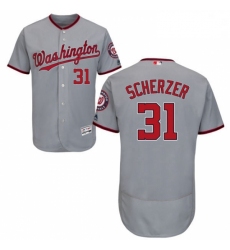 Mens Majestic Washington Nationals 31 Max Scherzer Grey Road Flex Base Authentic Collection MLB Jersey