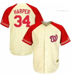 Mens Majestic Washington Nationals 34 Bryce Harper Authentic CreamRed Exclusive MLB Jersey