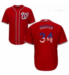 Mens Majestic Washington Nationals 34 Bryce Harper Authentic Red USA Flag Fashion MLB Jersey