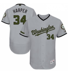 Mens Majestic Washington Nationals 34 Bryce Harper Grey Memorial Day Authentic Collection MLB Jersey Flex Base 