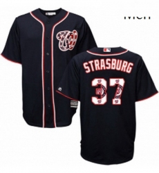 Mens Majestic Washington Nationals 37 Stephen Strasburg Authentic Navy Blue Team Logo Fashion Cool Base MLB Jersey