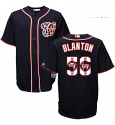 Mens Majestic Washington Nationals 56 Joe Blanton Authentic Navy Blue Team Logo Fashion Cool Base MLB Jersey