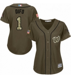 Womens Majestic Washington Nationals 1 Wilmer Difo Authentic Green Salute to Service MLB Jersey 