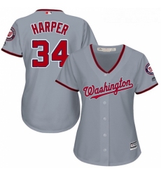 Womens Majestic Washington Nationals 34 Bryce Harper Authentic Grey Road Cool Base MLB Jersey