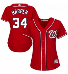 Womens Majestic Washington Nationals 34 Bryce Harper Authentic Red Alternate 1 Cool Base MLB Jersey