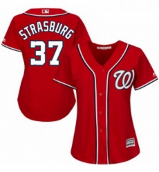 Womens Majestic Washington Nationals 37 Stephen Strasburg Authentic Red Alternate 1 Cool Base MLB Jersey