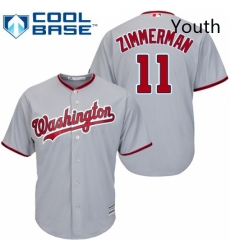 Youth Majestic Washington Nationals 11 Ryan Zimmerman Replica Grey Road Cool Base MLB Jersey