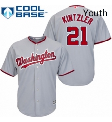 Youth Majestic Washington Nationals 21 Brandon Kintzler Replica Grey Road Cool Base MLB Jersey 