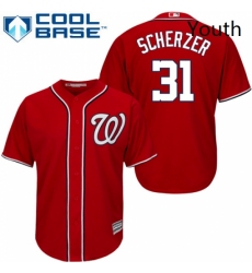 Youth Majestic Washington Nationals 31 Max Scherzer Authentic Red Alternate 1 Cool Base MLB Jersey