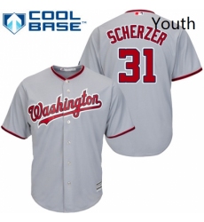Youth Majestic Washington Nationals 31 Max Scherzer Replica Grey Road Cool Base MLB Jersey