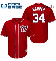 Youth Majestic Washington Nationals 34 Bryce Harper Replica Red Alternate 1 Cool Base MLB Jersey