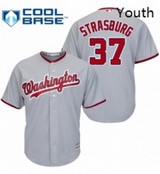 Youth Majestic Washington Nationals 37 Stephen Strasburg Authentic Grey Road Cool Base MLB Jersey