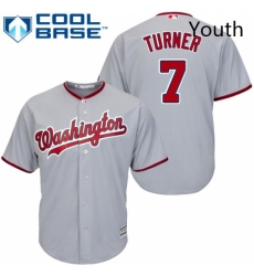 Youth Majestic Washington Nationals 7 Trea Turner Replica Grey Road Cool Base MLB Jersey
