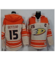 Anaheim Ducks #15 Ryan Getzlaf Cream Orange Sawyer Hooded Sweatshirt Stitched NHL Jersey