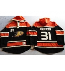 Anaheim Ducks 31 Frederik Andersen Black Sawyer Hooded Sweatshirt Stitched NHL Jersey