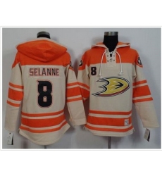 Anaheim Ducks #8 Teemu Selanne Cream Orange Sawyer Hooded Sweatshirt Stitched NHL Jersey
