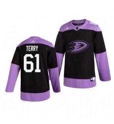 Ducks 61 Troy Terry Black Purple Hockey Fights Cancer Adidas Jersey