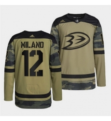 Men Anaheim Ducks 12 Sonny Milano 2022 Camo Military Appreciation Night Stitched jersey