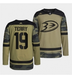 Men Anaheim Ducks 19 Troy Terry 2022 Camo Military Appreciation Night Stitched jersey