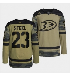Men Anaheim Ducks 23 Sam Steel 2022 Camo Military Appreciation Night Stitched jersey