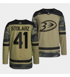 Men Anaheim Ducks 41 Anthony Stolarz 2022 Camo Military Appreciation Night Stitched jersey