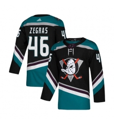 Men Anaheim Ducks 46 Trevor Zegras Black Teal Stitched Jersey