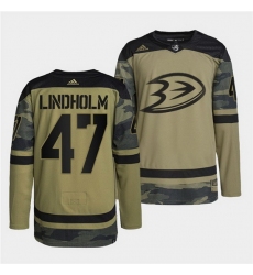 Men Anaheim Ducks 47 Hampus Lindholm 2022 Camo Military Appreciation Night Stitched jersey