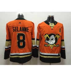 Men Anaheim Ducks 8 Teemu Selanne Orange Stitched Jersey