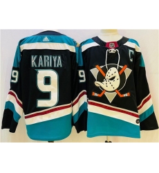 Men Anaheim Ducks 9 Paul KariyaBlack Teal Stitched Jersey