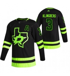 Men Dallas Stars 3 John Klingberg Black Adidas 2020 21 Reverse Retro Alternate NHL Jersey