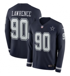 Men Nike Cowboys 90 Demarcus Lawrence Navy Therma Long Sleeve Jersey