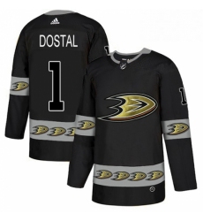 Mens Adidas Anaheim Ducks 1 Lukas Dostal Premier Black Team Logo Fashion NHL Jersey 