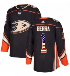 Mens Adidas Anaheim Ducks 1 Reto Berra Authentic Black USA Flag Fashion NHL Jersey 